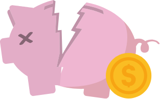 A broken piggy bank signifying a borrower's failure to get funds from a loan with an authorised money lender in Singapore
